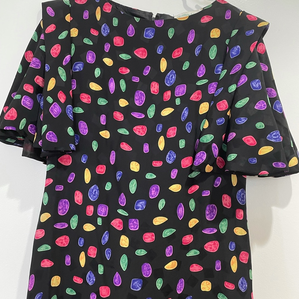 Vintage 80s multicolor geometric print dress Sz 8